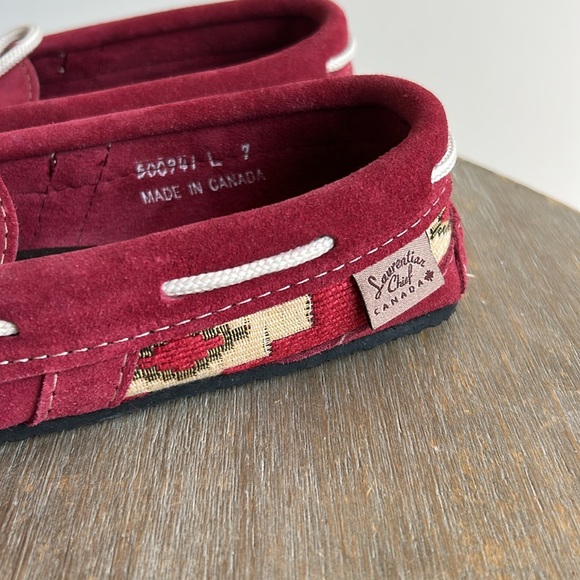 Laurentian Chief Original Moccasin Slippers Red Suede Leather Women Size 7 - Picture 5 of 15